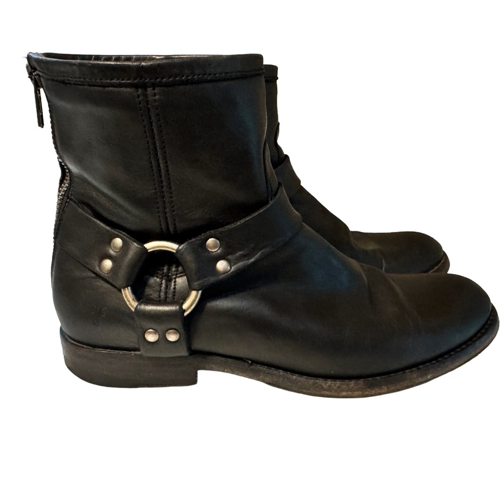 Frye Women’s Black Phillip Harness Leather Moto Booties - size 7